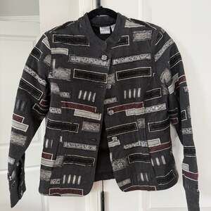 Bleu Bayou VTG Women's Embroidered Beaded Patchwork Grey Jacket